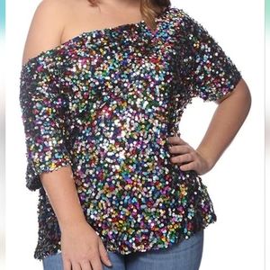 Sequined one shoulder top